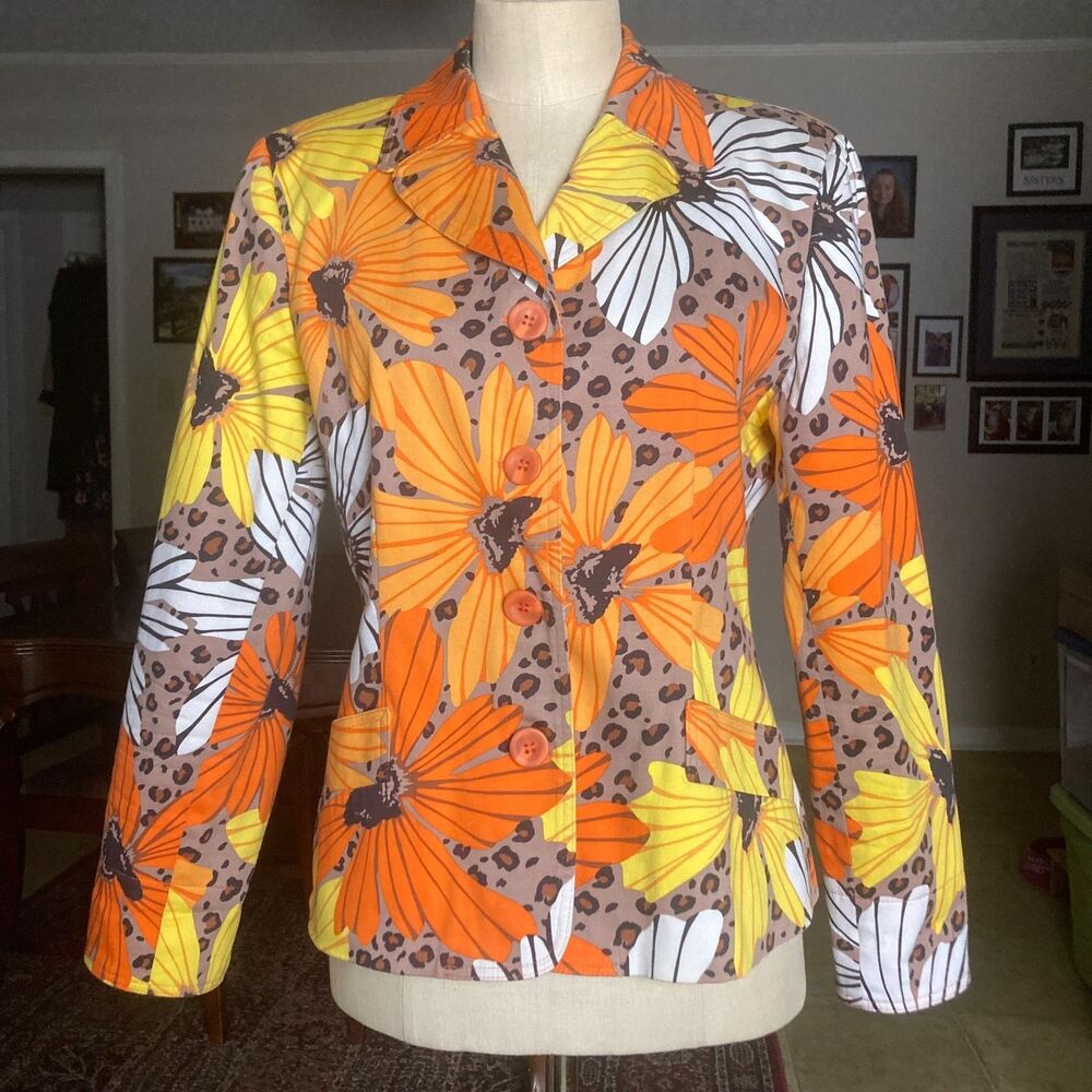 Vintage Harve Benard Blazer Jacket Retro Leopard Floral Orange Women 10 Belarus